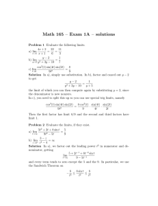 Math 165 – Exam 1A – solutions