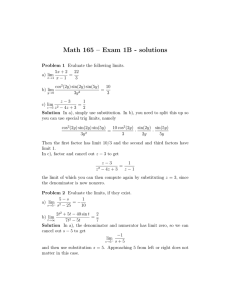 Math 165 – Exam 1B - solutions