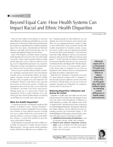 Beyond	Equal	Care:	How	Health	Systems	Can Impact	Racial	and	Ethnic	Health	Disparities