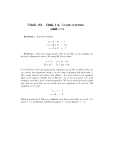 Math 181 - Quiz 1A, linear systems - solutions