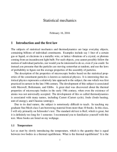 Statistical mechanics 1 Introduction and the first law