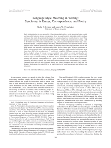 Language Style Matching in Writing: Synchrony in Essays, Correspondence, and Poetry