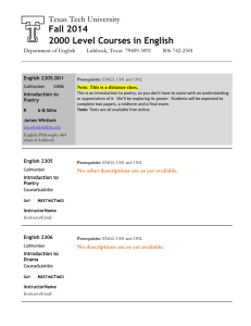 Fall 2014 2000 Level Courses in English Texas Tech University