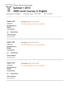 Summer I 2014 2000 Level Courses in English Texas Tech University