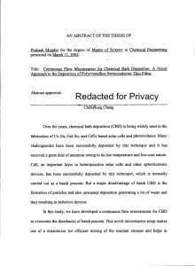 Prakash Mugdur for the degree of Master of Science in... Continuous Flow Microreactor for Chemical Bath Deposition: A Novel