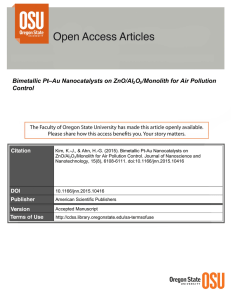 Bimetallic Pt–Au Nanocatalysts on ZnO/Al O /Monolith for Air Pollution Control