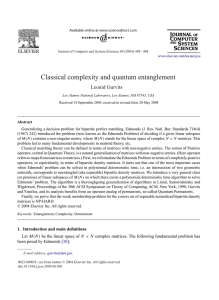 Classical complexity and quantum entanglement Leonid Gurvits