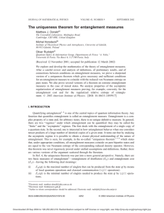 The uniqueness theorem for entanglement measures Matthew J. Donald Michał Horodecki