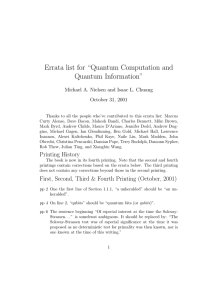 Errata list for “Quantum Computation and Quantum Information” October 31, 2001