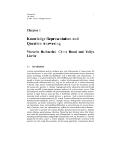 Knowledge Representation and Question Answering Chapter 1 Marcello Balduccini, Chitta Baral and Yuliya