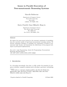 Issues in Parallel Execution of Non-monotononic Reasoning Systems Marcello Balduccini