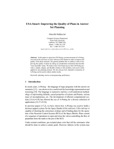 USA-Smart: Improving the Quality of Plans in Answer Set Planning Marcello Balduccini