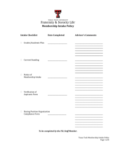 Membership Intake Policy Intake Checklist Date Completed