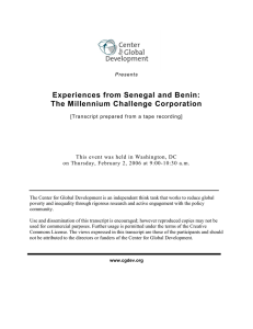 Experiences from Senegal and Benin: The Millennium Challenge Corporation