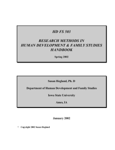 HD FS 503  RESEARCH METHODS IN HUMAN DEVELOPMENT &amp; FAMILY STUDIES