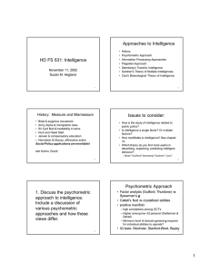 Approaches to Intelligence HD FS 631: Intelligence