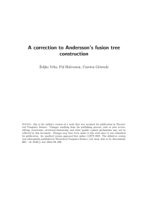 A correction to Andersson’s fusion tree construction ˇ Zeljko Vrba, P˚
