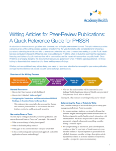 Writing Articles for Peer-Review Publications: A Quick Reference Guide for PHSSR