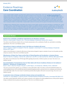 Evidence Roadmap: Care Coordination  January 2015