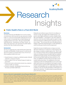  Research Insights Public Health’s Role in a Post-ACA World