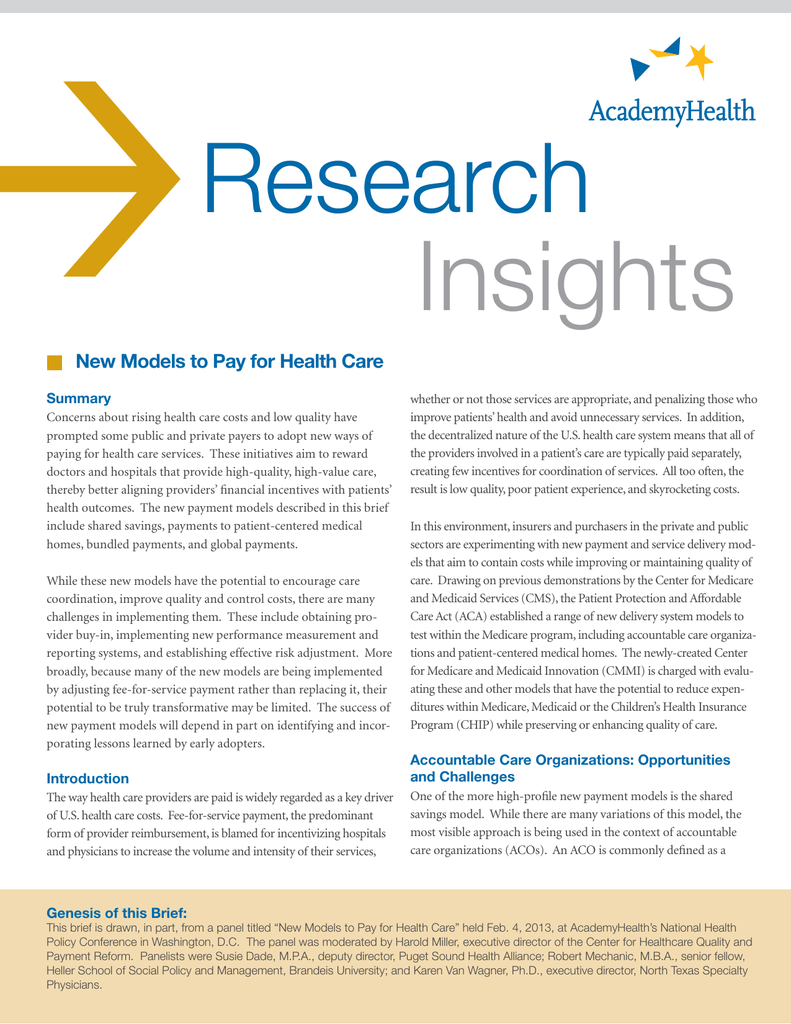 Research Insights New Models To Pay For Health Care