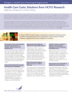 Health Care Costs: Solutions from HCFO Research