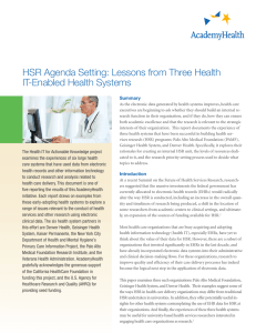 HSR Agenda Setting: Lessons from Three Health IT-Enabled Health Systems Summary