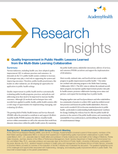  Research Insights Quality Improvement in Public Health: Lessons Learned