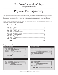 Physics / Pre-Engineering Fort Scott Community College Program of Study