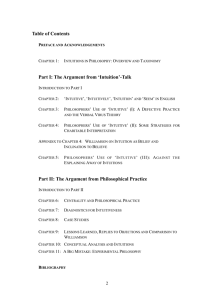 Table of Contents Part I: The Argument from ‘Intuition’-Talk C 1:
