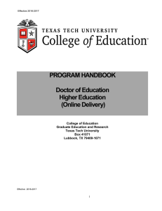 PROGRAM HANDBOOK Doctor of Education Higher Education
