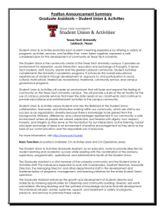 Position Announcement Summary Graduate Assistants – Student Union &amp; Activities