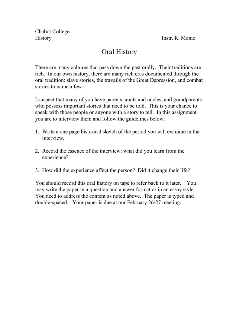 oral history interview essay example