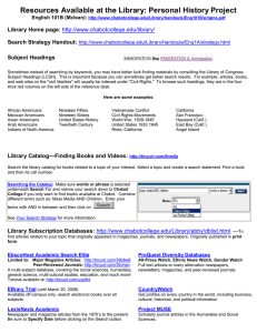 Resources Available at the Library: Personal History Project  Library Home page Search Strategy Handout: Subject Headings