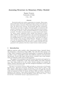 Assessing Structure in Monetary Policy Models Ragnar Nymoen University of Oslo ∗