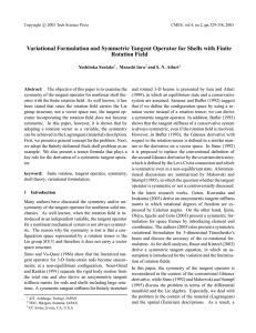 Variational Formulation and Symmetric Tangent Operator for Shells with Finite