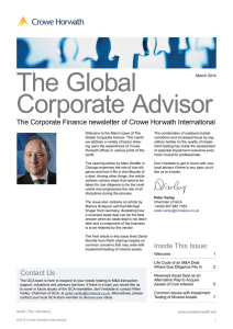 The Global Corporate Advisor The Corporate Finance newsletter of Crowe Horwath International