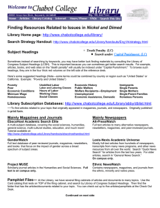 Nickel and Dimed Library Home page Search Strategy Handout: Subject Headings