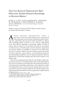 How Can Research Organizations More Effectively Transfer Research Knowledge to Decision Makers?