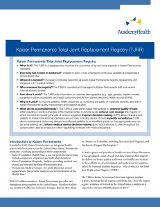 Kaiser Permanente Total Joint Replacement Registry (TJRR)