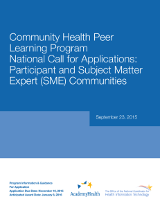 Community Health Peer Learning Program National Call for Applications: Participant and Subject Matter