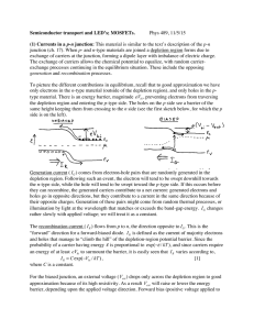 Semiconductor transport and LED’s; MOSFETs. p-n Phys 489, 11/5/15