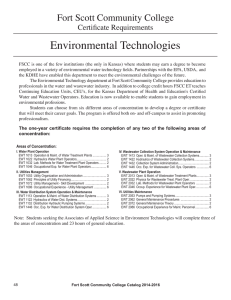 Environmental Technologies Fort Scott Community College Certificate Requirements