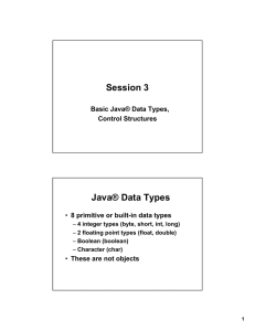 Session 3 ® Data Types Java ® Data Types,