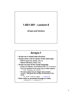 1.00/1.001 - Lecture 8 Arrays-1 Arrays and Vectors