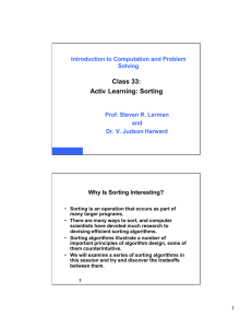 Class 33: Activ Learning: Sorting Introduction to Computation and Problem