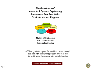 The Department of Industrial &amp; Systems Engineering Announces a New Area Within
