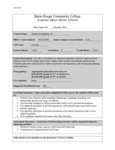 Baton Rouge Community College Academic Affairs Master Syllabus