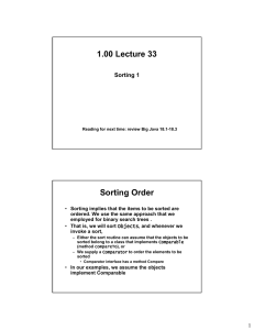 1.00 Lecture 33 Sorting Order Sorting 1