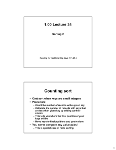 Counting sort 1.00 Lecture 34 Sorting 2